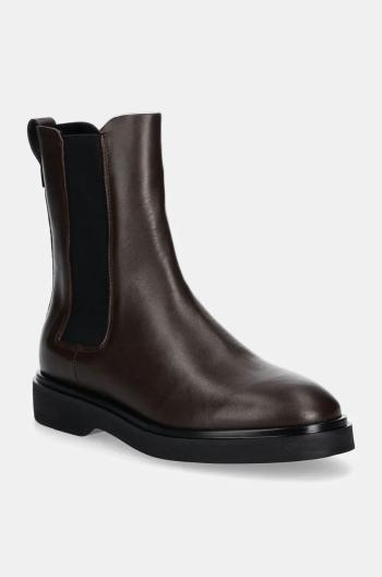 Kožené kotníkové boty Calvin Klein FLAT CHELSEA BOOT LTH dámské, hnědá barva, na plochém podpatku, HW0HW02180