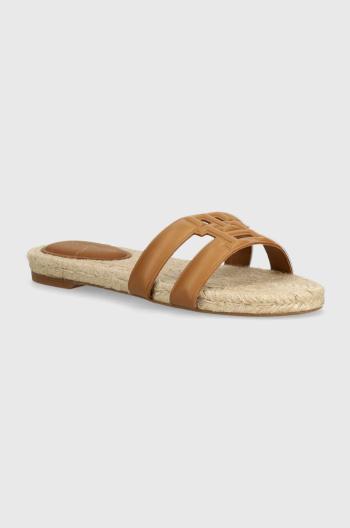 Kožené pantofle Tommy Hilfiger TH EMBOSS FLAT ESP SANDAL dámské, hnědá barva, FW0FW07928