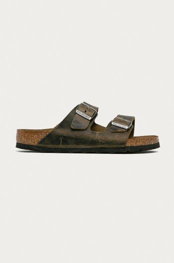 Kožené pantofle Birkenstock Arizona pánské, zelená barva