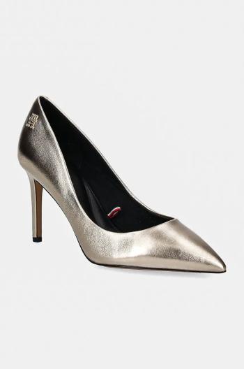 Kožené lodičky Tommy Hilfiger PARTY POINTED METALLIC PUMP zlatá barva, FW0FW08156