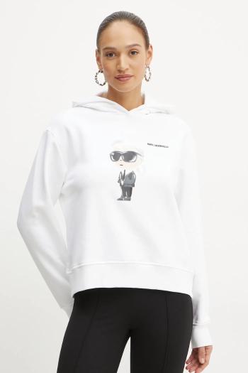 Mikina Karl Lagerfeld dámska, biela farba, s kapucňou, s potlačou, A1W20083