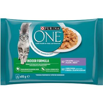 Purina ONE Indoor minifiletky s tuňákem a zelenými fazolkami, s telecím a mrkví 4 × 85 g (7613030063032)