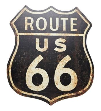 Černá antik nástěnná kovová cedule Route 66 - 30*35 cm 8PL-538830353333