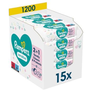 Pampers Sensitive Vlhčené ubrousky 15 balení = 1200 vlhčených ubrousků