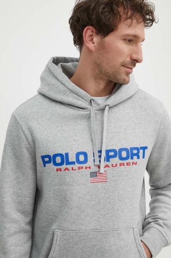 Mikina Polo Ralph Lauren pánská, šedá barva, s kapucí, s potiskem, 710938447