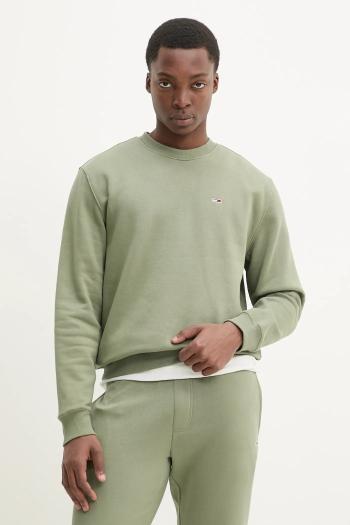 Mikina Tommy Jeans pánska, zelená farba, jednofarebná, DM0DM20741