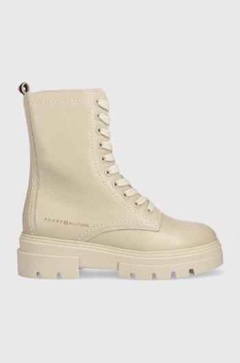 Kožené workery Tommy Hilfiger Monochromatic Lace Up Boot dámské, béžová barva, na plochém podpatku