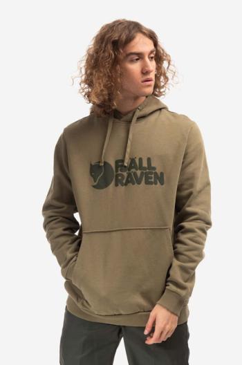 Bavlněná mikina Fjallraven Logo Hoodie F84144 622 pánská, zelená barva, s kapucí, potiskem