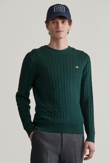 SVETR GANT COTTON CABLE C-NECK TARTAN GREEN