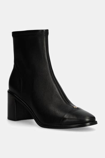 Kožené kotníkové boty Tory Burch Cap-Toe Heel Ankle Boot dámské, černá barva, na podpatku, 159425-006