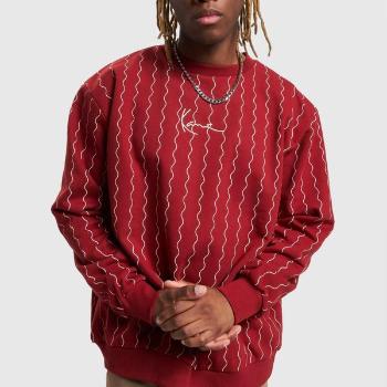 Karl Kani Sweatshirt Small Signature Ziczac Pinstripe Crew dark red/off white