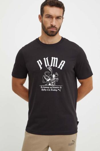 Bavlněné tričko Puma černá barva, s potiskem, 628003