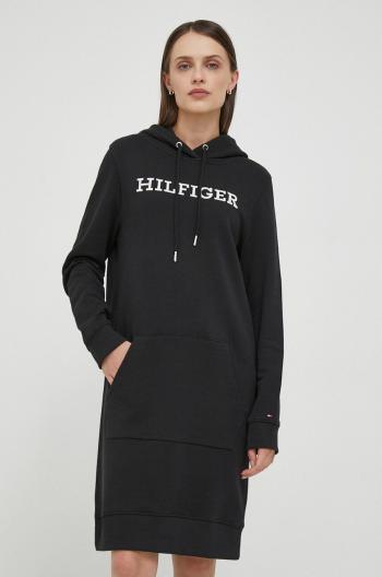 Bavlněné šaty Tommy Hilfiger černá barva, mini, oversize, WW0WW40344