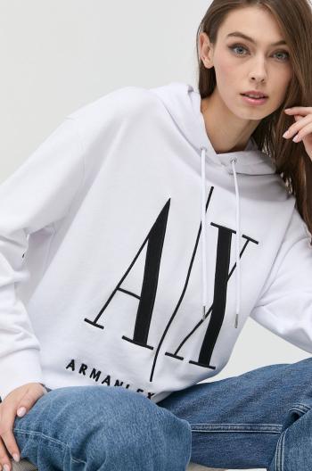 Bavlněná mikina Armani Exchange dámská, bílá barva, s aplikací