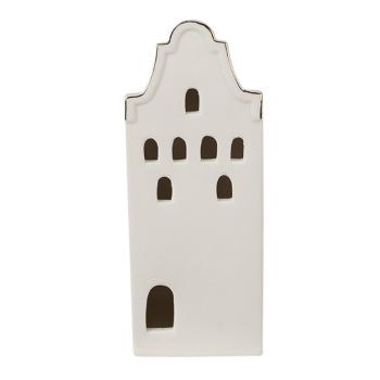 Béžová dekorace porcelánový domek s Led světýlky Christmas House L - 8*8*20 cm 6CE1599L