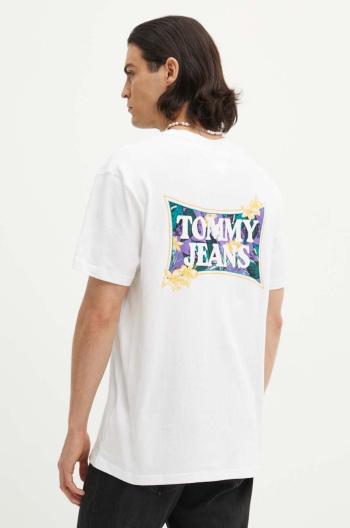 Bavlněné tričko Tommy Jeans bílá barva, s potiskem, DM0DM18562