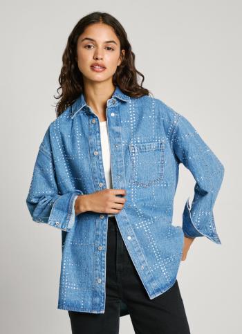 Pepe Jeans dámská denimová košile OVERSHIRT GLITTER - M (000)