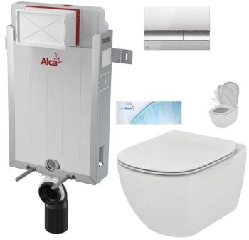 ALCADRAIN Renovmodul předstěnový instalační systém s chromovým tlačítkem M1721 + WC Ideal Standard Tesi se sedátkem SoftClose, AquaBlade  AM115/1000 M1721 TE1