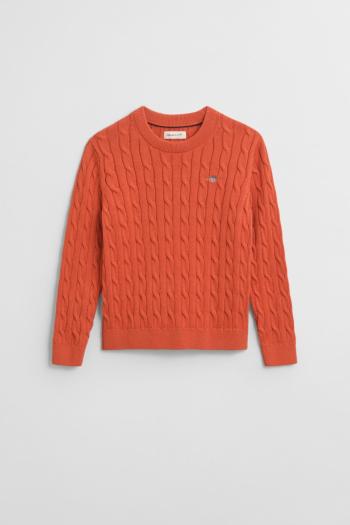 SVETR GANT COTTON CABLE SHIELD CREW DEEP ORANGE