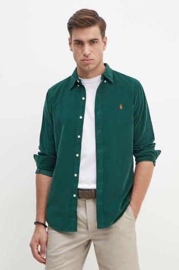 Manšestrová košile Polo Ralph Lauren zelená barva, regular, s límečkem button-down