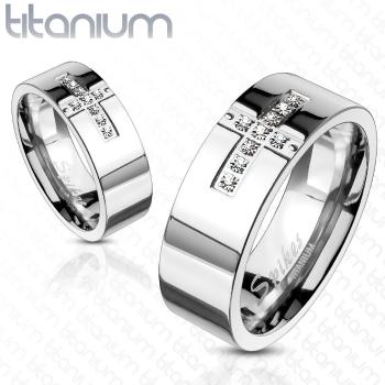 Titánová obrúčka - krížik a zirkóny - Veľkosť: 65 mm