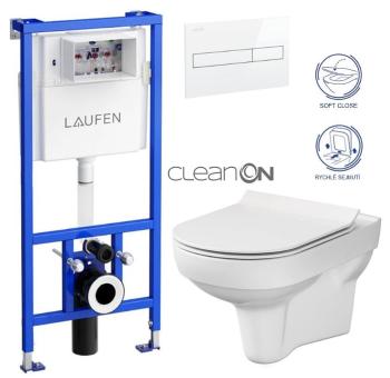 LAUFEN Rámový podomítkový modul CW1 SET s bílým tlačítkem + WC CERSANIT CITY NEW CLEANON + WC SEDÁTKO SLIM H8946600000001BI CI2