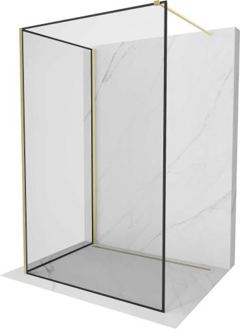 MEXEN/S Kioto Sprchová zástěna WALK-IN 120 x 80 cm, černý vzor, zlatá kartáčovaná 800-120-212-55-70-080