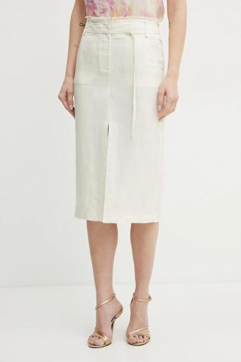 Sukňa s prímesou ľanu Patrizia Pepe béžová farba, midi, puzdrová, 2G1007 A052