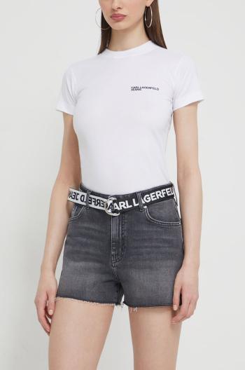 Džínové šortky Karl Lagerfeld Jeans dámské, šedá barva, hladké, high waist