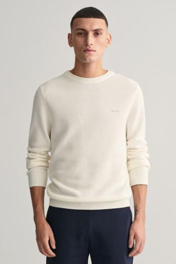 SVETR GANT COTTON PIQUE C-NECK EGGSHELL