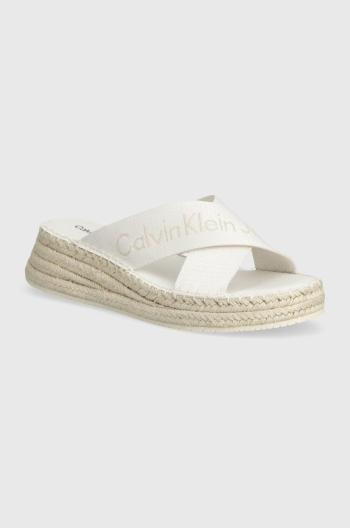 Pantofle Calvin Klein Jeans SPORTY WEDGE ROPE SANDAL MR dámské, bílá barva, na klínku, YW0YW01364