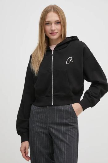 Bavlněná mikina Calvin Klein Jeans dámská, černá barva, s kapucí, s aplikací, J20J224440