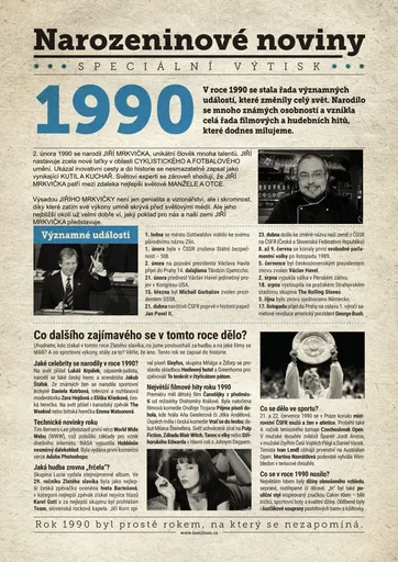 Narozeninové noviny 1990 s vlastním textem a fotografií, S fotografií a textem