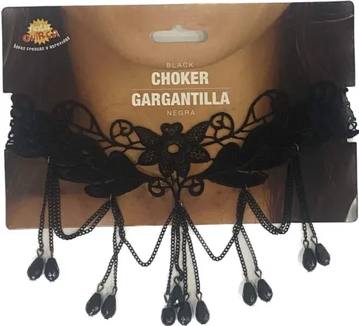 Černý náhrdelník s květinami a kameny - Halloween - GUIRCA