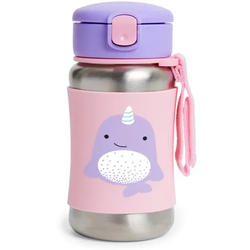Skip Hop Zoo Straw Bottle nerezová láhev na vodu s brčkem Narval 12 m+ 350 ml