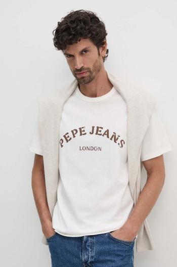 Bavlněné tričko Pepe Jeans ANWEN B béžová barva, s potiskem, PM509711