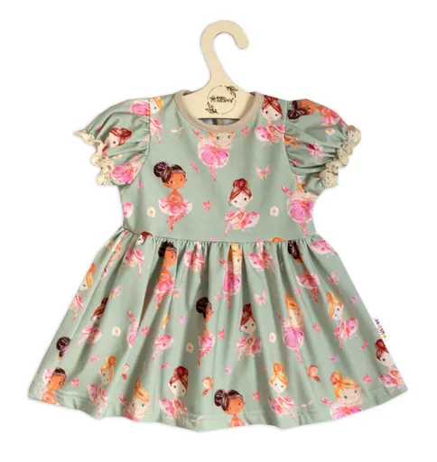 Baby Nellys Bavlněné šatičky s ozdobným rukávkem Baletka, , olivové, vel. 92 vel.  92