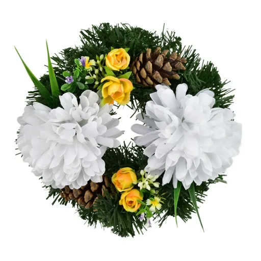 Dušičkový věneček Bílé chryzantémy, 20 cm
