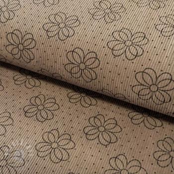 Manšestr STRETCH Circle flower taupe