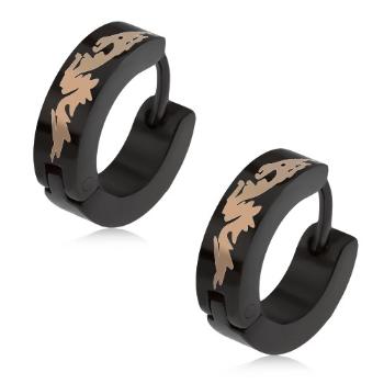 Čierne okrúhle náušnice z ocele, čínsky drak striebornej farby