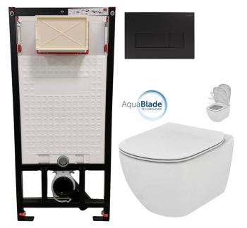 DEANTE Podomítkový rám, pro závěsné WC mísy + SLIM tlačítko černé + WC Ideal Standard Tesi se sedátkem SoftClose, AquaBlade  CST_WC01 N51P TE1