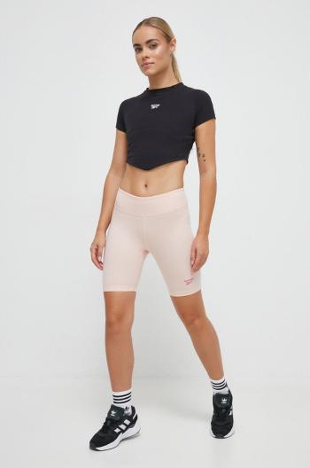 Kraťasy Reebok dámské, růžová barva, hladké, high waist