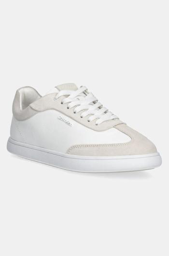 Kožené sneakers boty Calvin Klein CUPSOLE LACE UP - LTH SUE MIX bílá barva, HW0HW02435