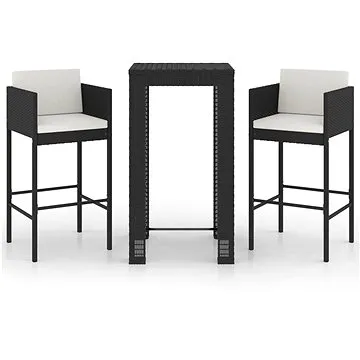 3dílný zahradní barový set s poduškami polyratan černý, 3094778 (3094778)