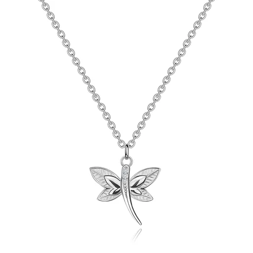 Náhrdelník ze stříbra 925 - vážka, hladká a vroubkovaná křídla, zirkony