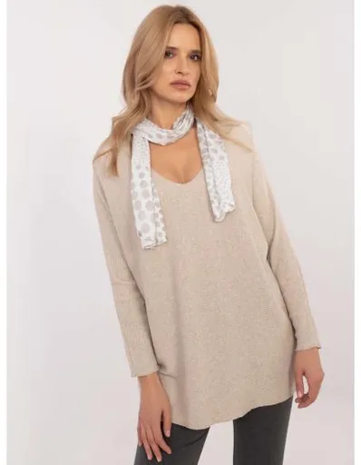 Béžový oversize svetr s výstřihem do V