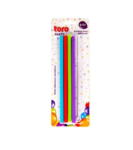 Silikonová brčka 20cm TORO 4ks s kartáčkem