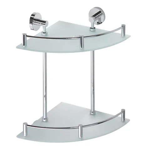 Sapho X-ROUND E skleněná polička rohová dvojitá s hrazdou 280x355x380mm, chrom XR604