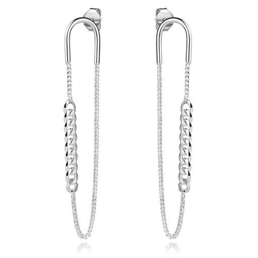 Náušnice ze stříbra 925 - masivní oblouk, řetízek se zkosenými očky