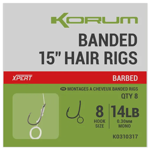 Korum návazec banded hair rigs barbed 8 ks délka 15" - velikost háčku 8